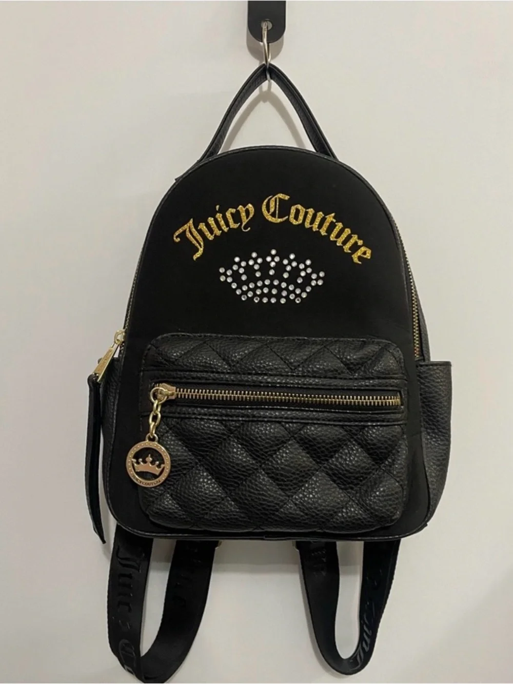 Juicy Couture Black Mini Quilted Backpack with Gold Logo